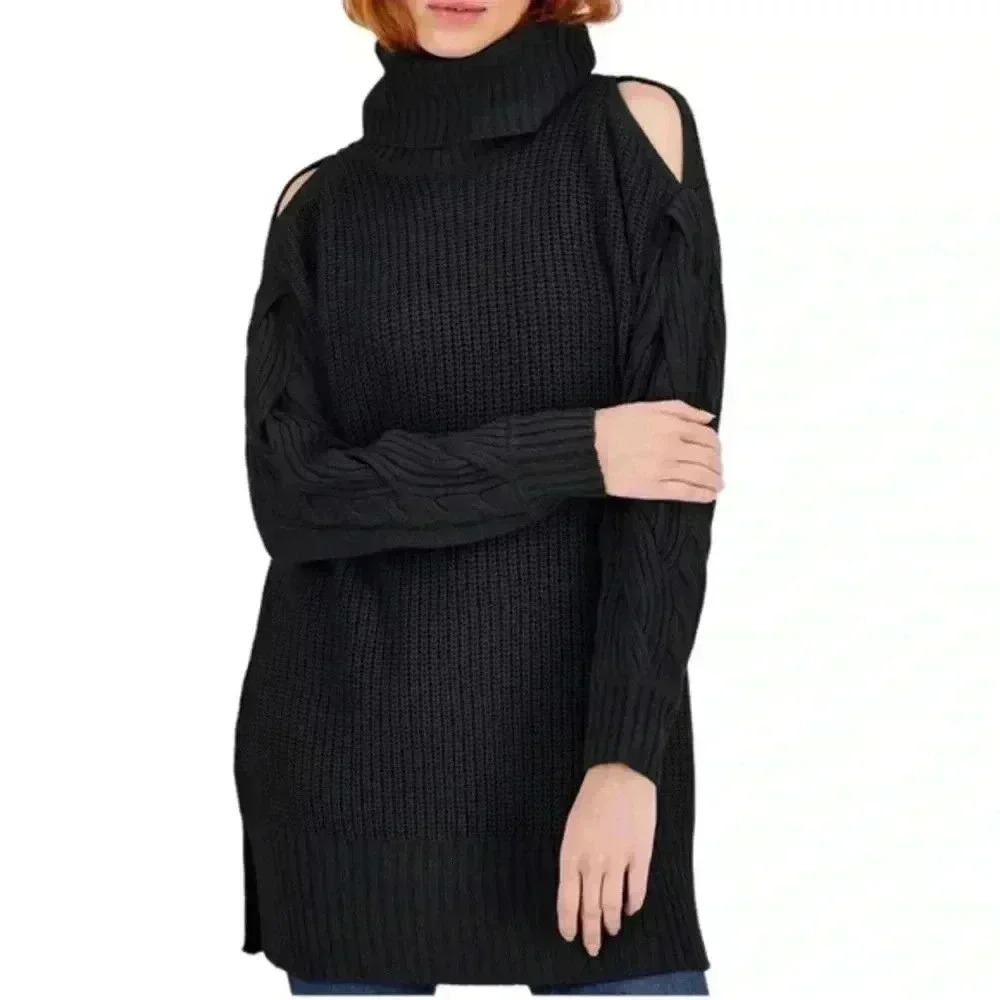 Inc International Concepts Women's Cold-Shoulder Cable-Sleeve Sweater